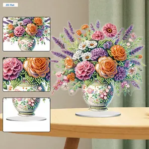 2D Flat Print Flower DIY Diamond Painting Tabletop Ornaments Kit Table Top Diamond Painting Ornament Kits for Home Office Desktop Decor