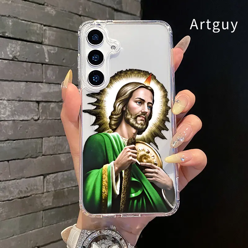 Magnetic Soft Case compatible with Samsung Galaxy S26 S23 Ultra S24 Plus FE S25 S22+ Divine Green Saint Pattern Anti-Yellowing Shockproof ultra-thin Silicone Crystal Transparent Acrylic Large Hole Cover Supports Wireless Charging