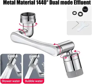 1440° Rotating Faucet Extender, Brass Multifunctional 1080°+ 360° Swivel Extension Robotic Arm Sink Aerator for Kitchen/Bathroom, 2 Water Outlet Modes, Silver