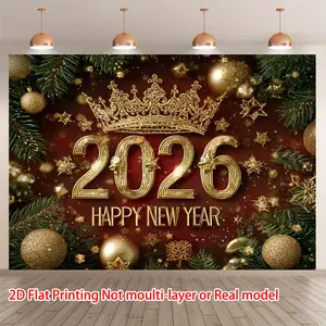 Happy New Year 2026 Theme Background Banners - Golden crown design, Table Decors Background, Party Supplies, Baby Shower Banner, Photo Booth Props, Indoor & Outdoor Decoration, Room Decoration For Teenage Boys And Girls party background
