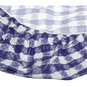 212 MAIN 72 in. Disposable Plastic Round Table Cover, Blue Gingham Kwik Cover with Windproof Fit, 25-Pack for Decoration & Room Decor