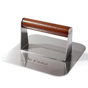 Dr.Camp 7 INCH Stainless Steel Smash,Burger Press,Burger Smasher,Hamburger Press,Patty Smasher, Meat Press, Bacon Press, Grill Press with Wood Handle (HT-B-7006)