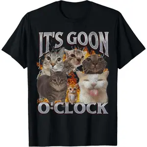 Winter outfits Gooning O'clock Funny Cat Meme Bootleg Graphic T-Shirt, Adult Graphic Pure Cotton Shirt, Gift T-shirt Fabric Menswear casual cotton streetwear