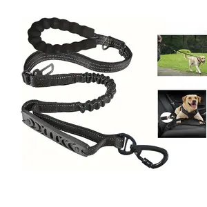 Bungee Dog Leash for Medium Large Small Dogs Shock Absorbing | Car Seat Belt Function | Double Reflective | Adjustable | Anti-Pull Training Leash Jogging leash
