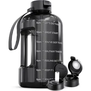 1 Gallon Water Bottle With Times To Drink - 128 oz Water Bottle With Straw - Motivational - Large -  Bottle With Time Marker - Gym Jug