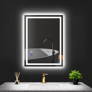 GLITGATE LED Bathroom Mirror Lights, Dimmable Bathroom Mirror with Touch Control, Over Sink Bathroom Mirror with Tempered Glass, 3-Color Options, Wall Mounted, Defogging&Memory Timing Function, Closets, Hallways,Barber Shop