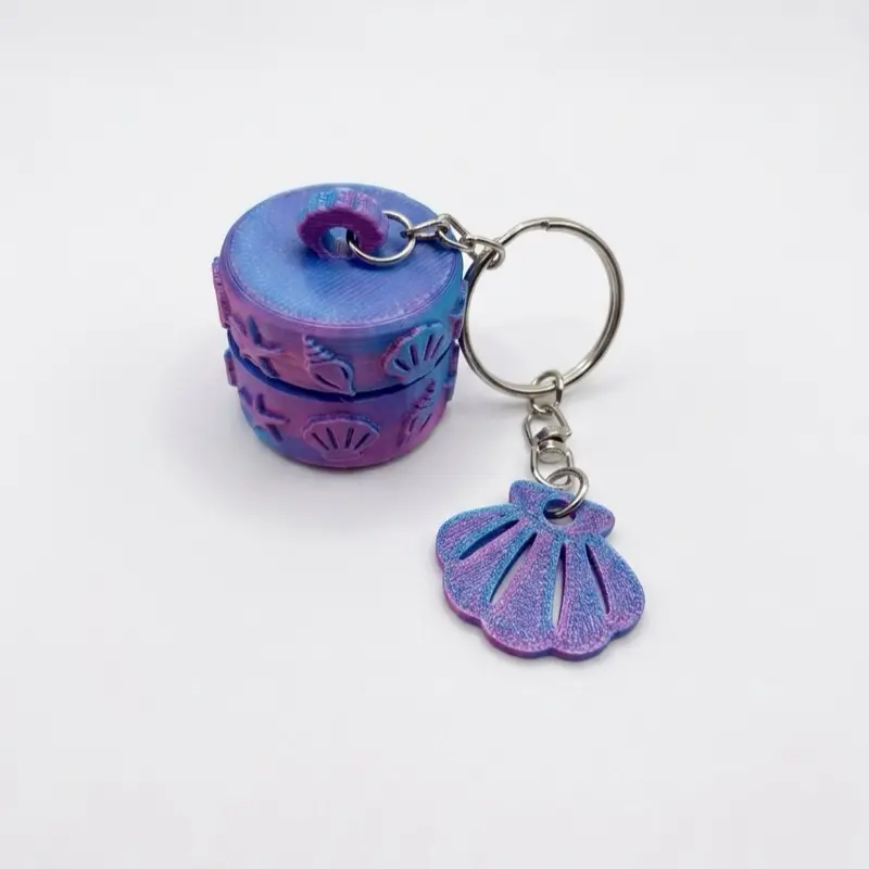 Coastal Keeper Pot with Shell Charm Keychain in Gradient Purple and Blue Colors