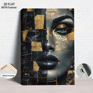 1PCS With Framed Modern Abstract Art Beauty Decorative Painting Luxury Gold Leaf Collage Canvas Wall Art for Living Room Bedroom Home Decoration with Wooden Frame High-Definition Spray Paint Texture A