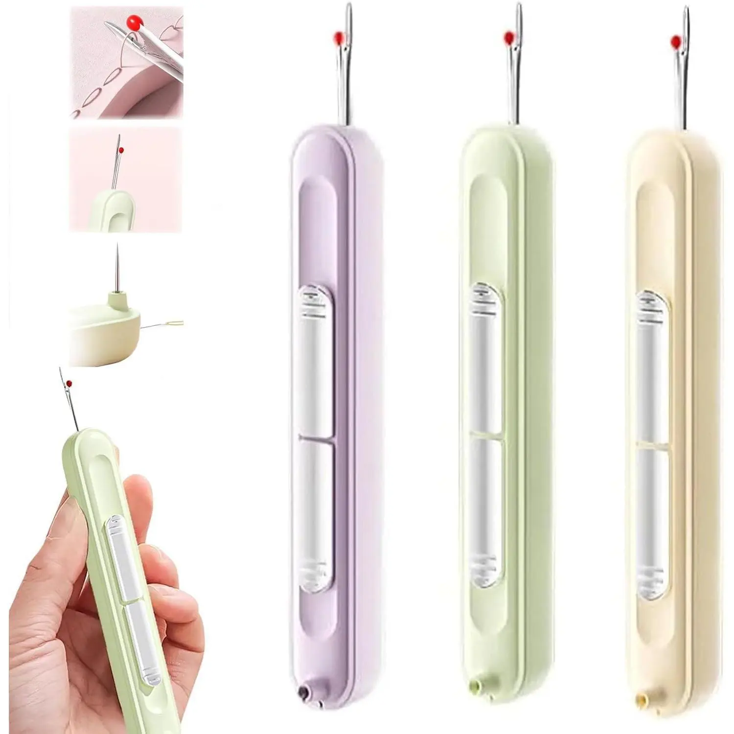 3Pcs Double-Ended 2-in-1 Upgraded Aluminum Metal Needle Threader Set, Compact Retractable Removable Hand Sewing Tool for Sewing Supplies Crafts, Crafting Tools Kit
