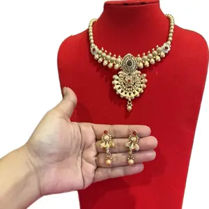 Women's Traditional South Indian Temple Necklace and Mina Work Earring Set, Earring for Women, Fashion Jewelry Sets, Set Jewelry Sets