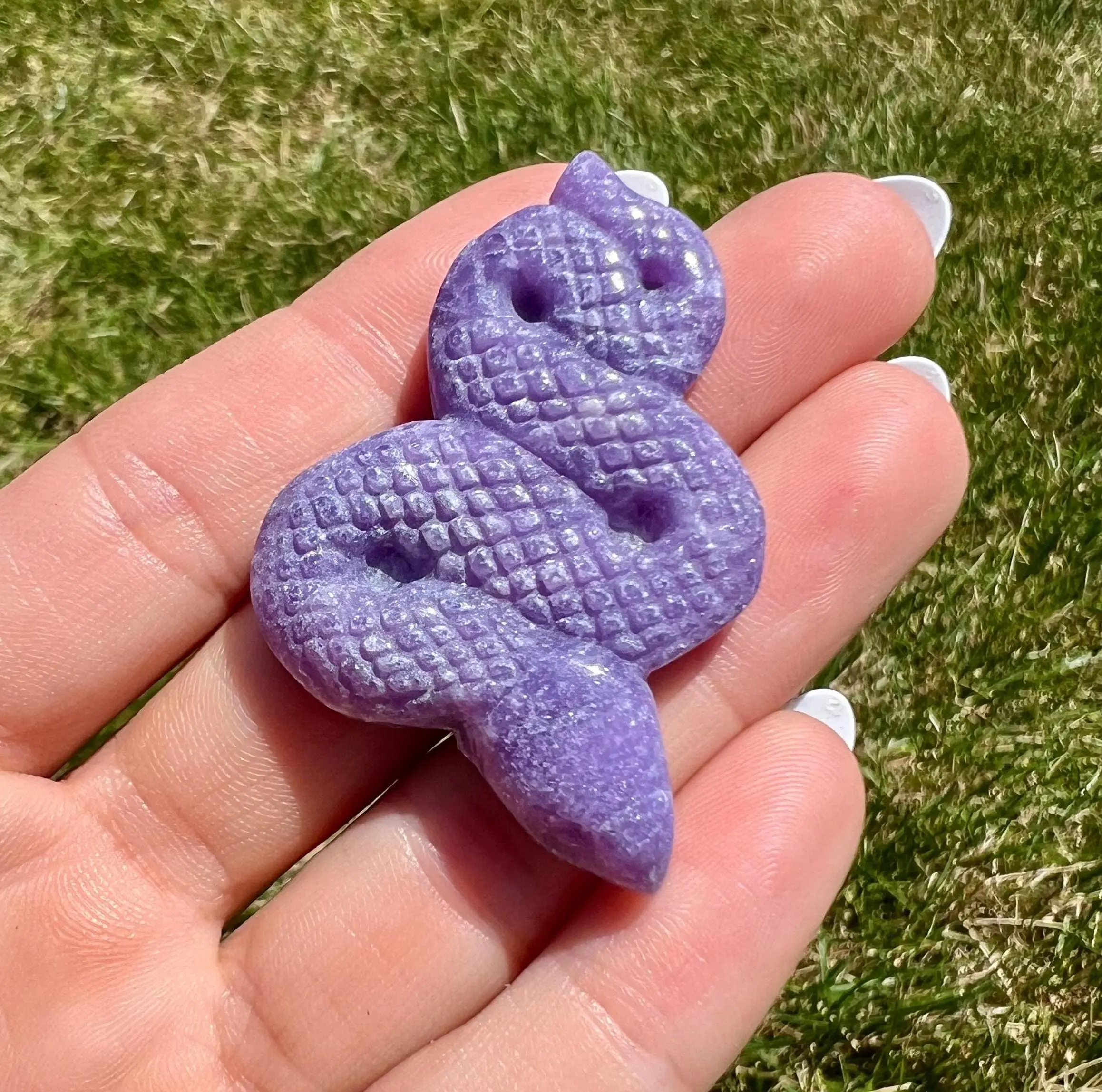 Lepidolite Crystal Snake - Carved Lepidolite Stone Snake Miniature - Stone Serpent Figurine - Purple Lepidolite Snake