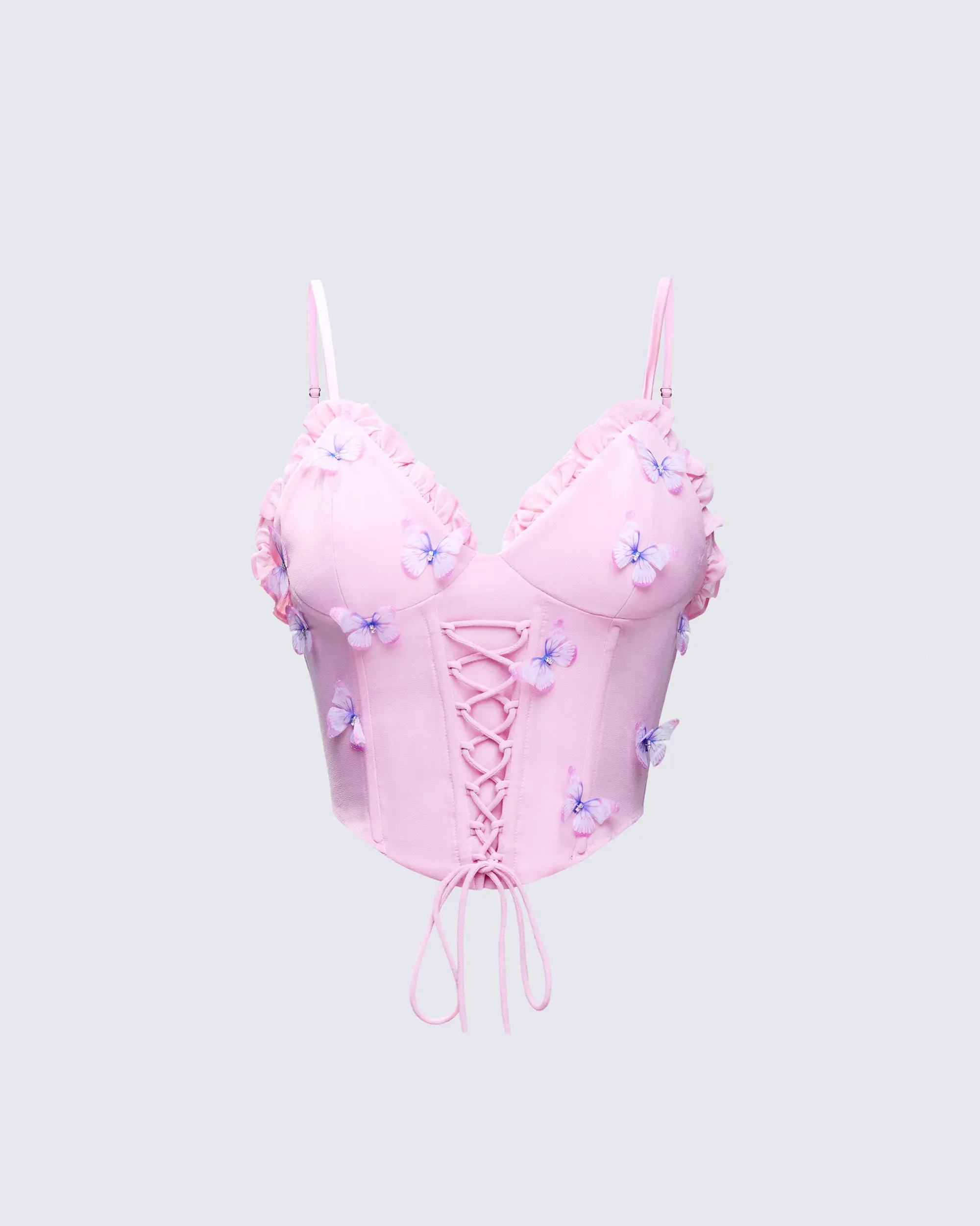 Women's Faelina Pink Butterfly Lace Corset, Polyester Clothes with Butterfly Accessories for Costumes, Butterflies