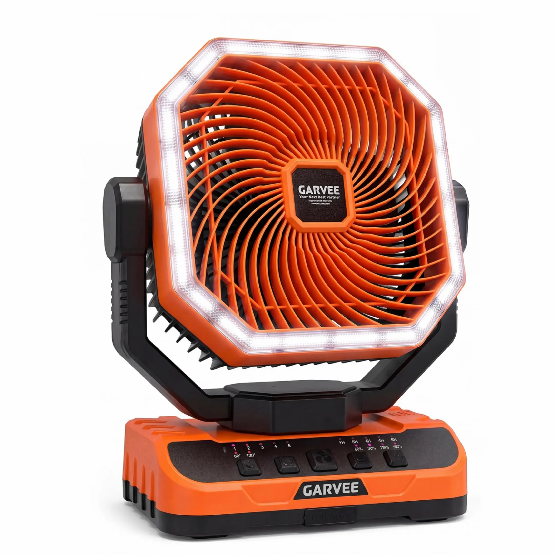 Garvee Upgraded Portable Camping Fan, 40000mAh Rechargeable Battery Powered Fan, 20 ft Remote & Timer, 5 Speeds + 270°Rotatable Head + 360° Hook, LED Light for Outdoor Car, Tent, Travel, Camping Essentials
