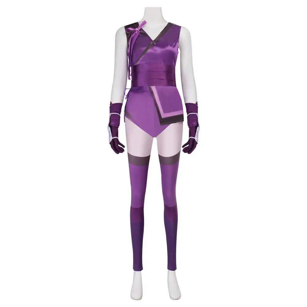 Mileena Cosplay Costume Full Set Purple Shawl Top Pants Mask Gloves Belt Wrist Strap for Comic Con