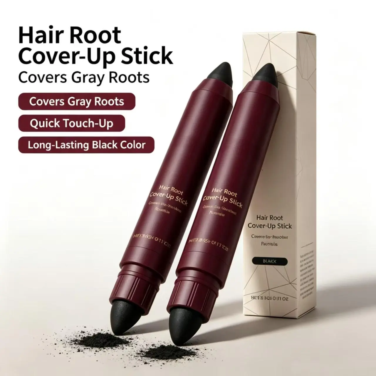 Portable Plant Extract Hair Root Touch-Up Stick, Quick Gray Concealer, Gentle Safe No-Damage On-the-Go Black Haircare Tool