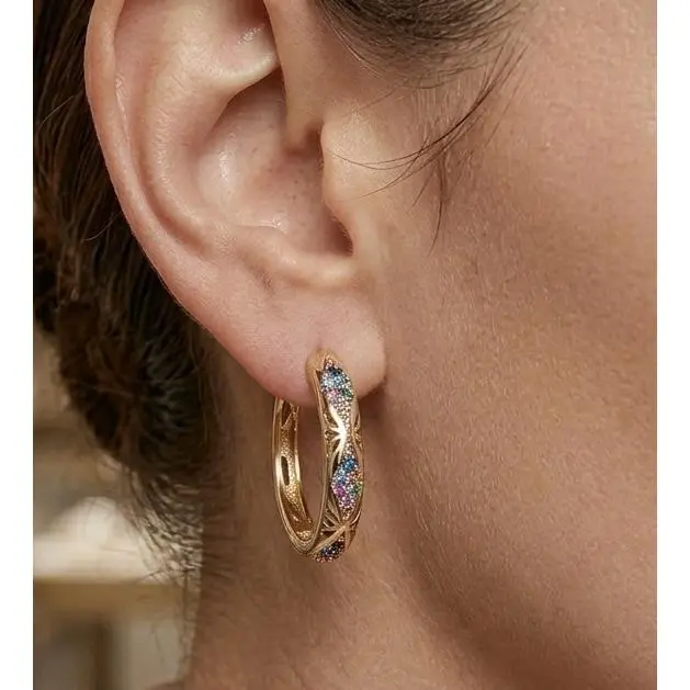 Women's Elegant Gold Stud Earrings - 1 Pair Antique Gold 3D Design, Copper & Cubic Zirconia Studded, Bling Effect, Wedding-Ready Female Costume Jewelry for Parties, Daily Wear, Crystal-Studded