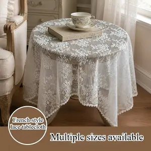 1pc, Round Lace White Tablecover,American Style Retro White Lace Table Cloth,Geometry Hollow Out PARTY Wedding Round Table Cloth, Suitable for Party Restaurant Cafe Kitchen Table Decoration,Atmosphere Photography Backdrop,Pastoral Style Tea Table Cloth