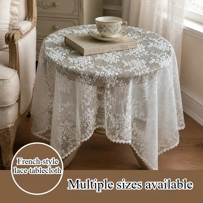 1pc Round Lace White Tablecover, American Style Retro Geometry Hollow Out Party Wedding Tablecloth, Suitable for Decor For Weddings, Party Restaurant Cafe Kitchen Decoration, Festive Decoration, Atmosphere Photography Backdrop