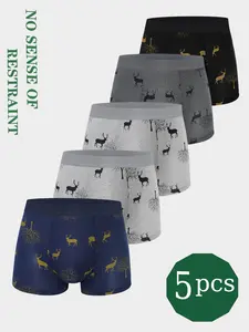 5-Pack Men's Printed Boyshorts, Breathable High-Elastic Fabric, Comfortable Loose Fit, Casual, Ideal for Daily Wear, Home, Vacation, Boxershorts, Daily Casual Underwear