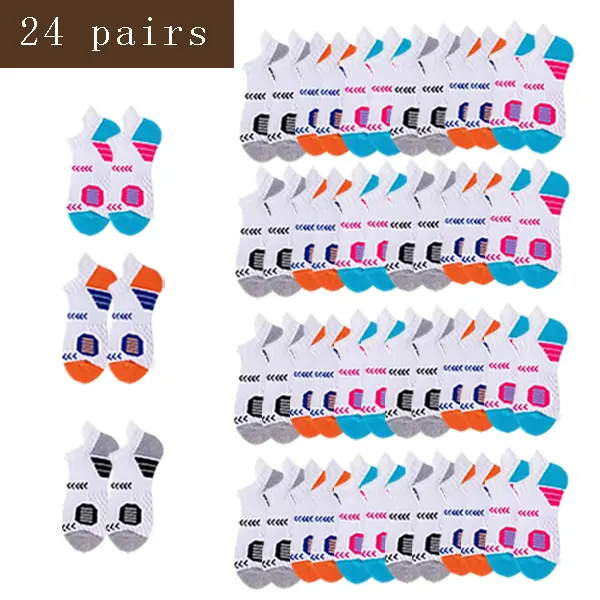 24 pack Arch Support Athletic Ankle Socks Anti Blister No Slip Sweat Wicking Cushioned Socks for Running Gym Yoga Pilates Walking Tennis