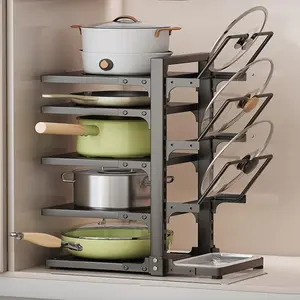 Adjustable Pot and Pan Organizer for Cabinets No Drill Storage Rack Space Saving Under Shelf Design for Large Small Pots 4th floor
