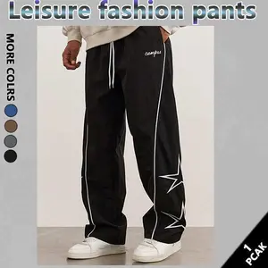 Men‘s Loose Sports Pants Men Trousers Star pattern embroidery designComfortable DesignAthleisure Style Bottoms Athletic Bottoms Gymwear streetwear fall outfits outfits men gym athletic clothes