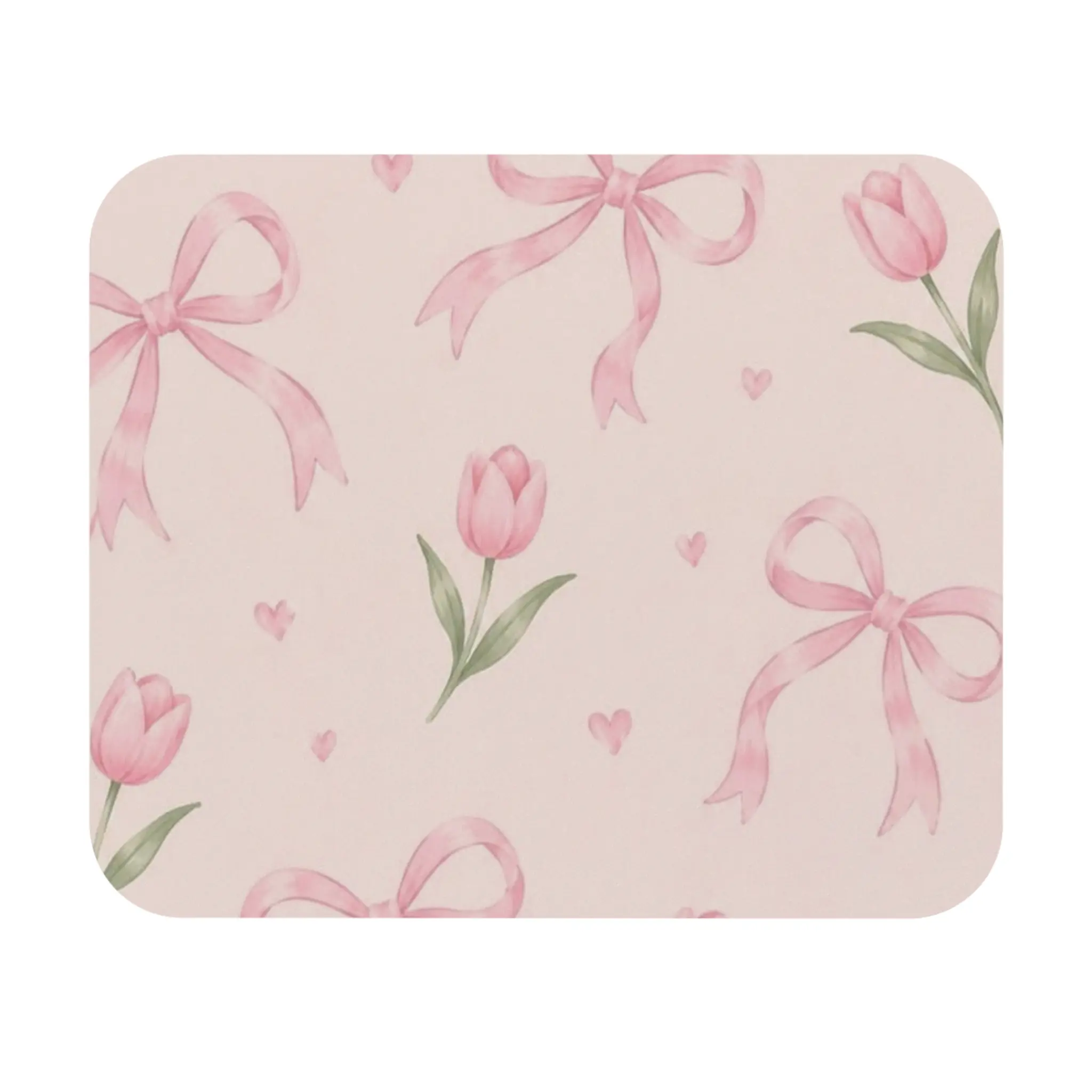 Pink tulip & bow mouse pad