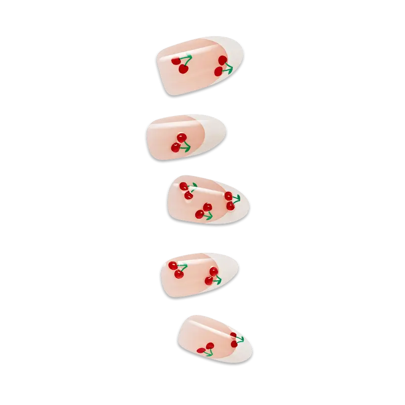 Impress Design No Glue Fake Press On Nails - Coast | French Design, White & Red, Medium, Almond, Manicure