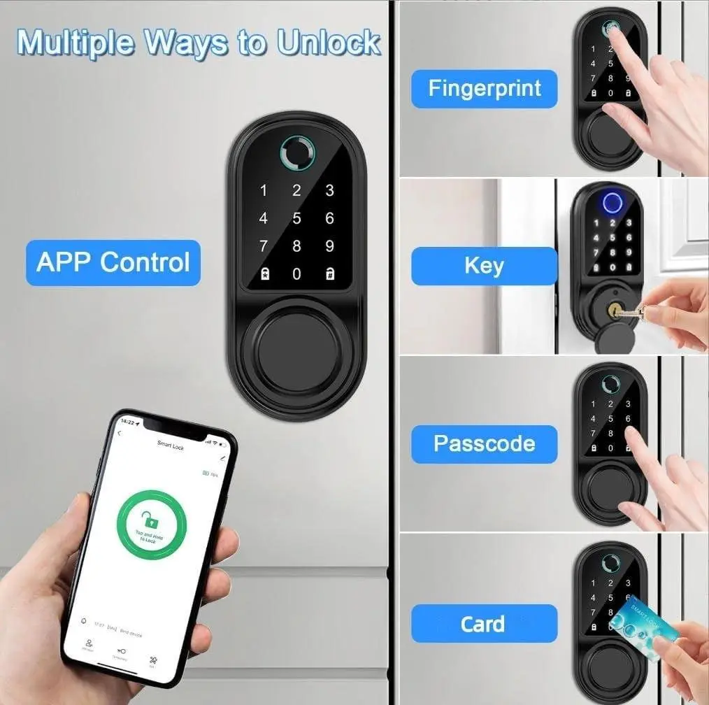 Smart Door Lock Bluetooth Fingerprint Password Key Keyless Entry Keypad Deadbolt Applicable door thickness 35-55mm