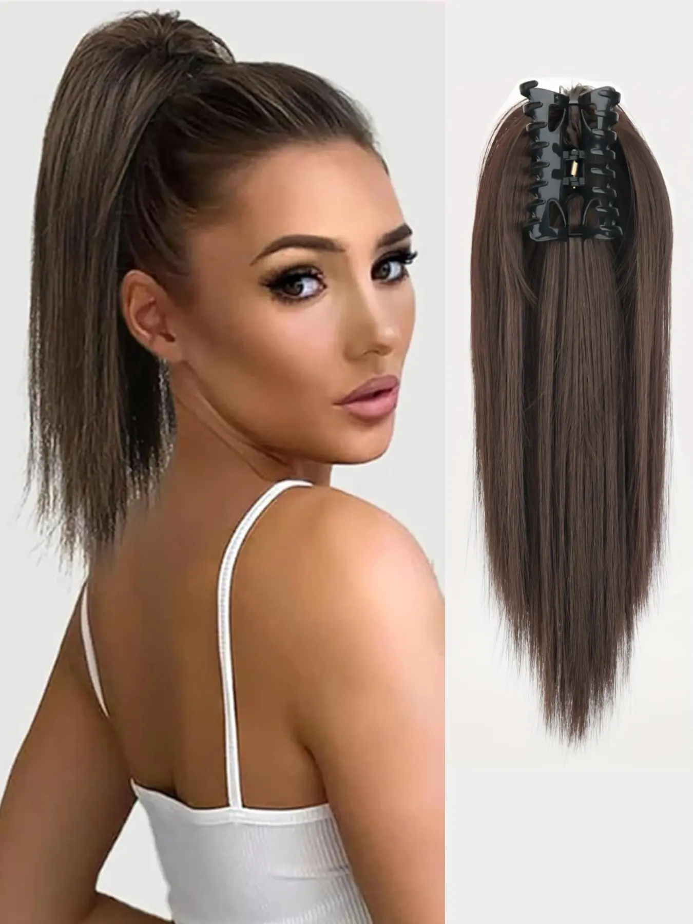 Realistic Straight Hair Waterfall Half-Up High Ponytail Clip Natural Lightweight High Crown Volume Girl Sweet Cool Spicy Wig Braid Hairpieces