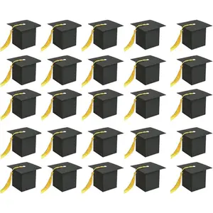 Graduation Candy Boxes Party Favors,Graduation Cap  Box with Tassel,15Pcs(Black)
