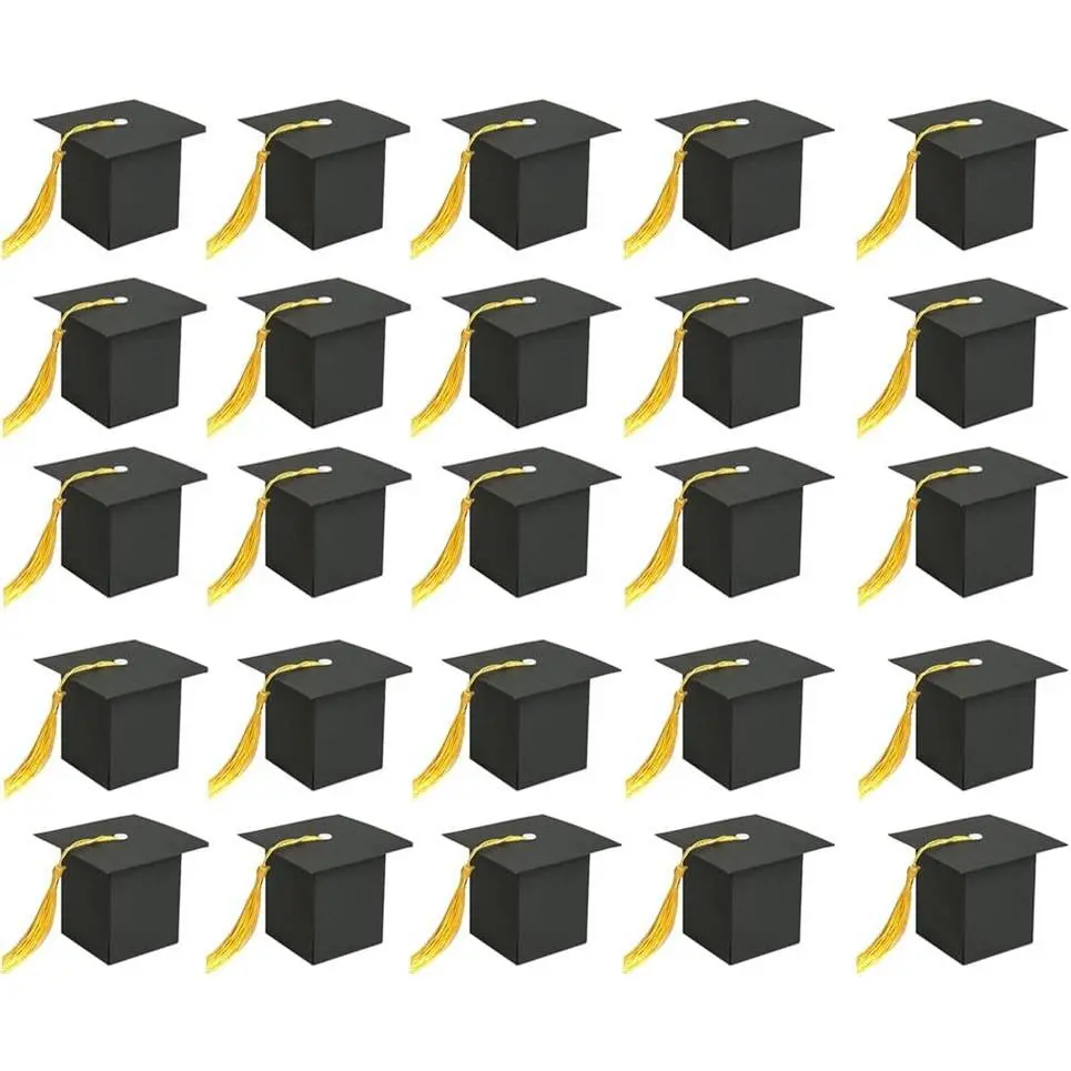 Graduation Candy Boxes Party Favors,Graduation Cap  Box with Tassel,15Pcs(Black)