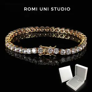 Romi Uni Studio Tennis Bracelet for Women Men D Color VVS Round Cut 4mm 5A CZ Stones Hypoallergenic Handmade Jewelry with Giftbox