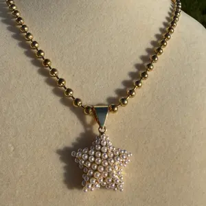Elegant Star Pendant Necklace with Faux Pearls and Gold Beaded Chain for Women Fashion Jewelry