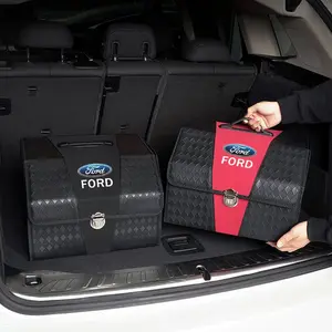 Car Trunk Leather Storage Box, Car Trunk Organizer, Large Capacity Accessories For Ford Mustang Focus Ranger Explorer Fiesta Expedition Mondeo Escape Fusion Kuga Bronco Ecosport Maverick PUMA Tourneo F150 F350 F250 C-MAX