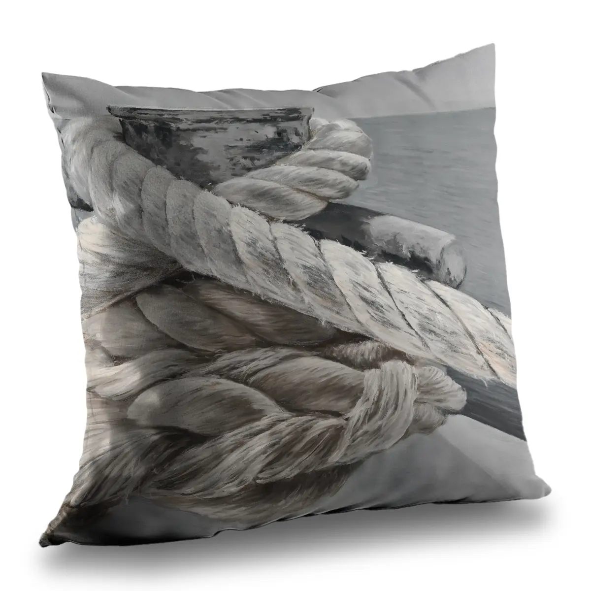 Begin Home Decor C1PT1414L6E5ZK Nautical Design 14x14 in. Twisted Boat Rope Coastal Beige Poly Twill Throw Pillow
