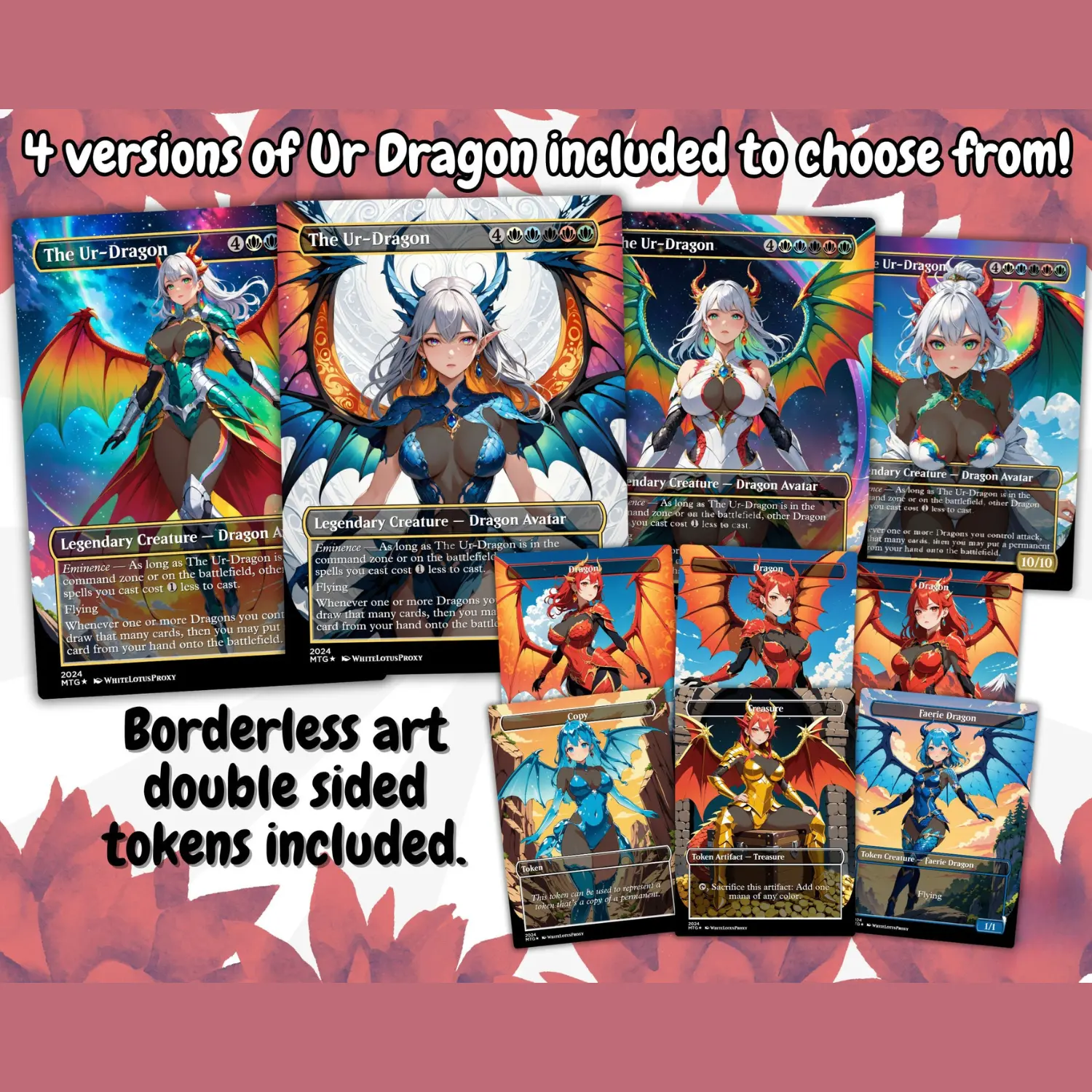 The Ur Dragon Cartoon Custom Proxy MTG EDH Commander Deck - 108-Piece Dragon Tribe Collectible Cards Set, 350gsm Black Core Card Stock, Custom Prints, English Text, Stunning Art