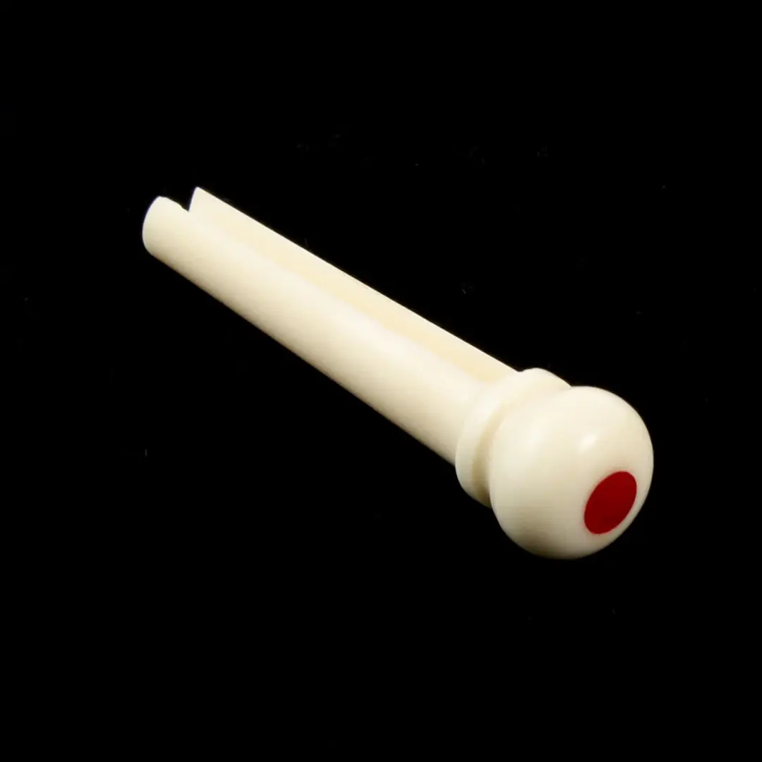 Unisex Slotted Bridge Pins in Camel Bone with Red Jasper Dot Inlay - Set of 6 for Acoustic Guitars, Blood Jasper Dots