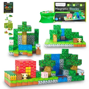 Clever Cub Farm Animal Magnetic Blocks Set - 154-Piece Cube Magnets for Kids