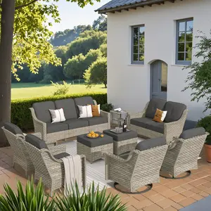 9 Pieces Patio Furniture Set, Outdoor Sectional Sofa with A 3-Seat Sofa and A 2-Seat Sofa,2 Swivel Rocking Chairs, 2 Armchairs, 2 Ottomans and 1 Side Table Patio Conversation Set,