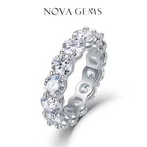3-5mm Full Moissanite Synthetic Eternity Band | Two-Tone VVS1 Clarity | Hypoallergenic Unisex Ring | Wedding, Engagement, Birthday Mother's Day Gift | Eco-Friendly Everyday Fine Jewelry