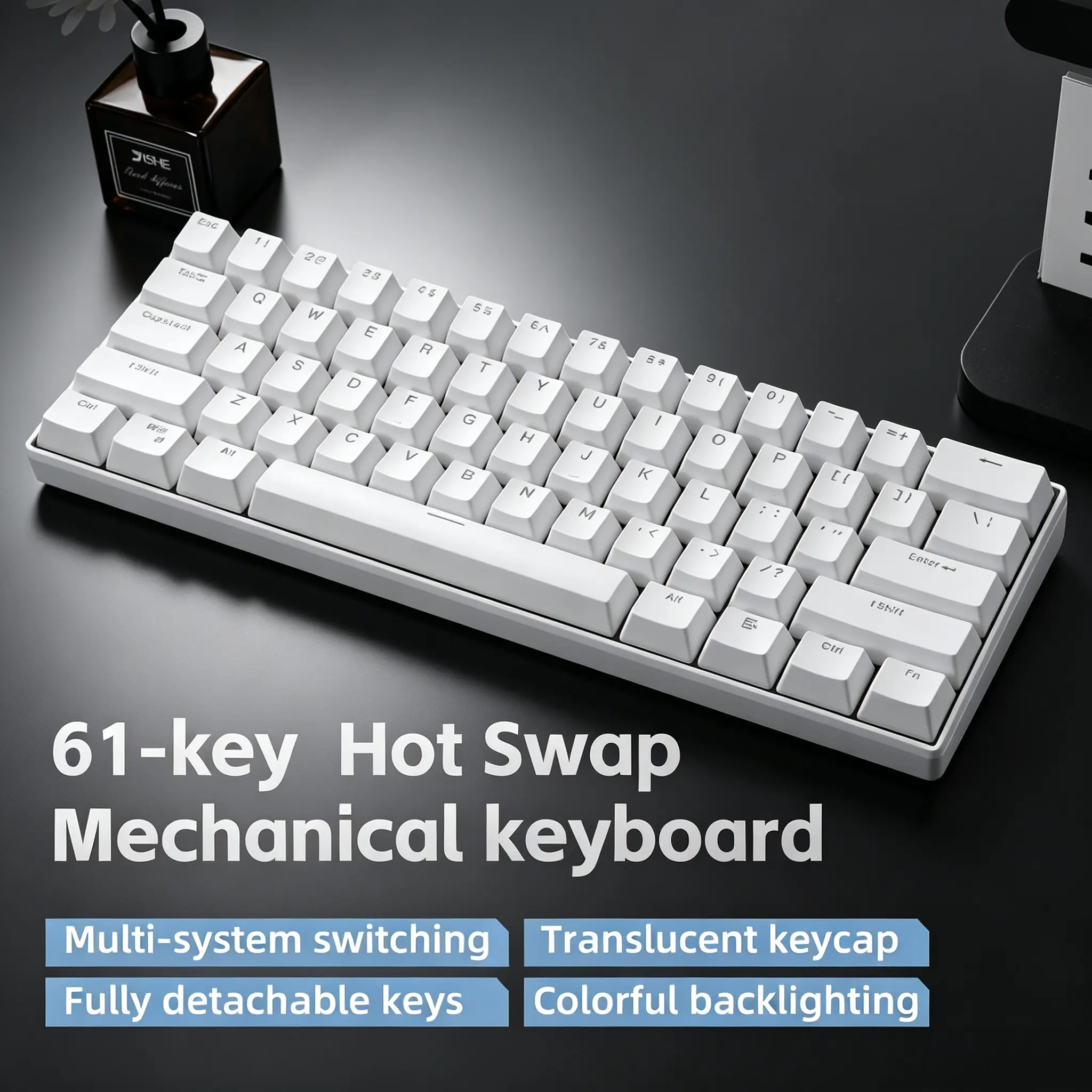 61-Key Compact Mechanical Gaming Keyboard, Hot-Swap Blue/Red Switch, RGB Backlight, Type-C Wired, Anti-Ghosting, for Laptop Gaming & Office Use