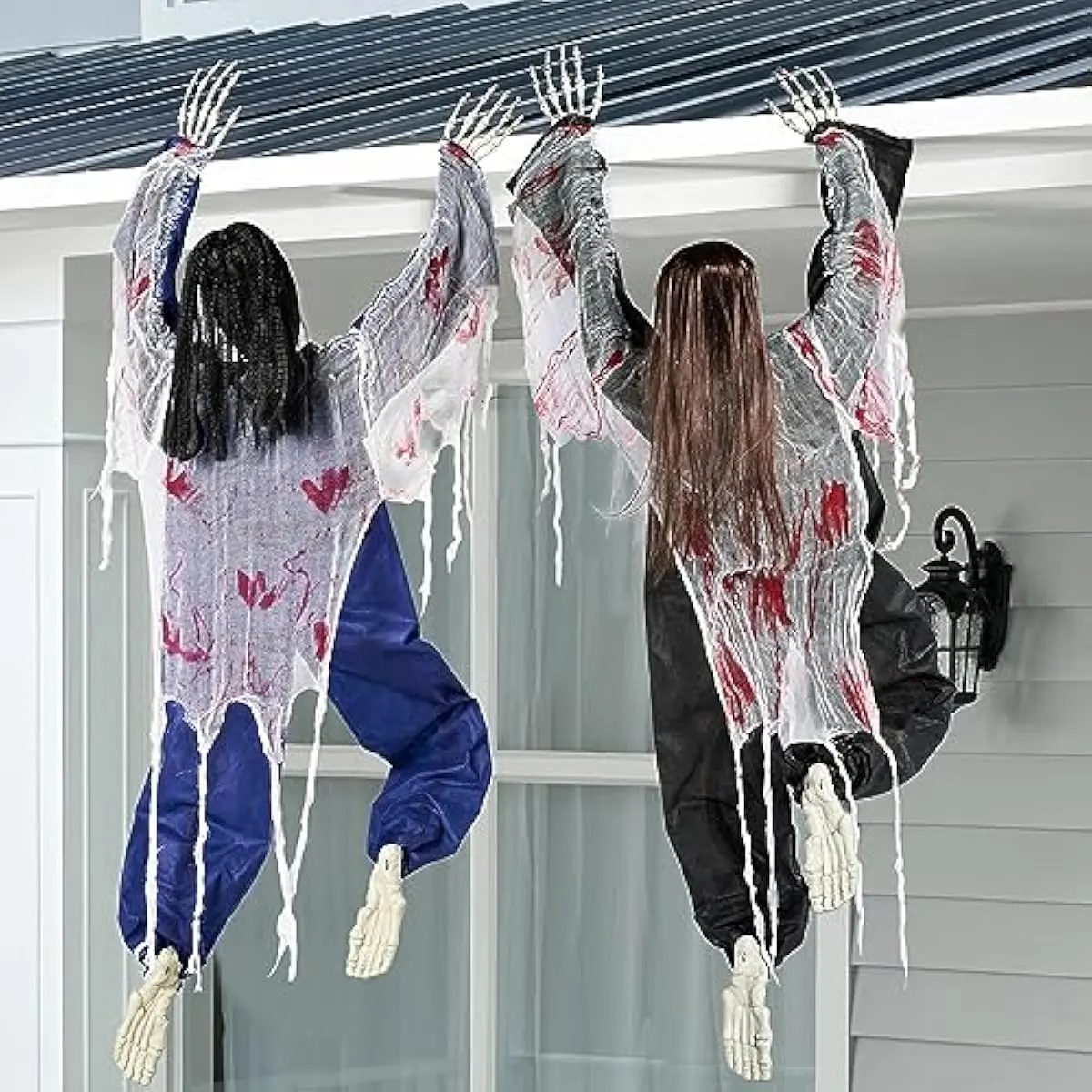 47" Halloween Climbing Zombies Wall Decoration Outdoor (2 Pcs), Halloween Zombie Undead for Haunted House Prop, Yard Patio Wall Decoration Party Supplies