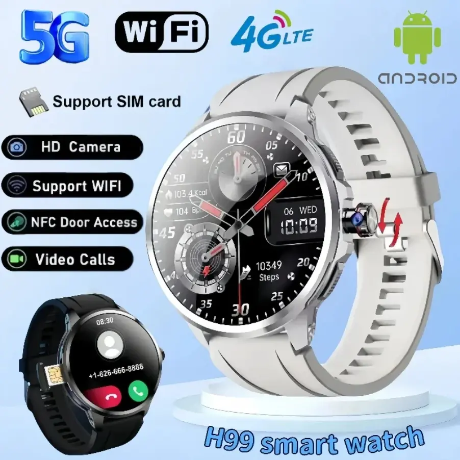 H99 4G Fitness Smart Watch (Wearable Wristwatch Device) - 1.95 inches AMOLED Screen, 180° Pull-Out 800W Rotary HD Camera, GPS, WiFi Support, Sim Slot, App Download, Android System, Game Play, Whatsapp, Tiktok, 4G/5G SIM Card Compatibility