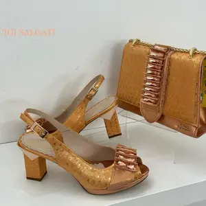Luigi Salgati High-Heeled Sandals with Rhinestone Bow & Matching Handbag Set for Women in European Sizes 37-42 Green Color