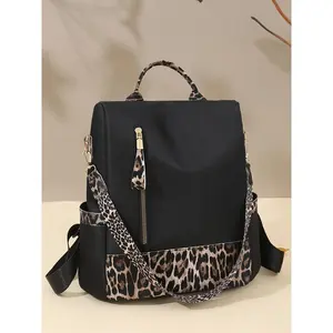 Fashion Colorblock Leopard Print Backpack, Casual Large Capacity Backpack for Women & Men, Trendy Versatile High-quality Daily Commuting Bag