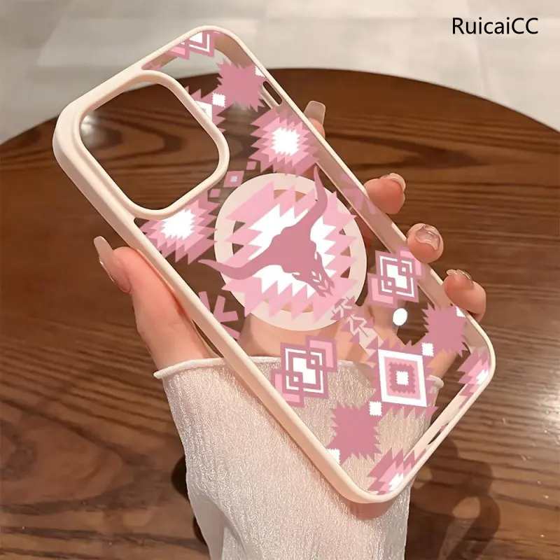 Premium Magnetic Phone Cases for iPhone11/12/13/14/15/16//17/Air/promax/Plus Western Pink Cowboy Bull Head Geometry y2k cased MagSafe Ready, Anti-Fall, Springtok and Ultra-Thin Design | Perfect for Everyday Use Protector Screen Protector Aesthetic Cover