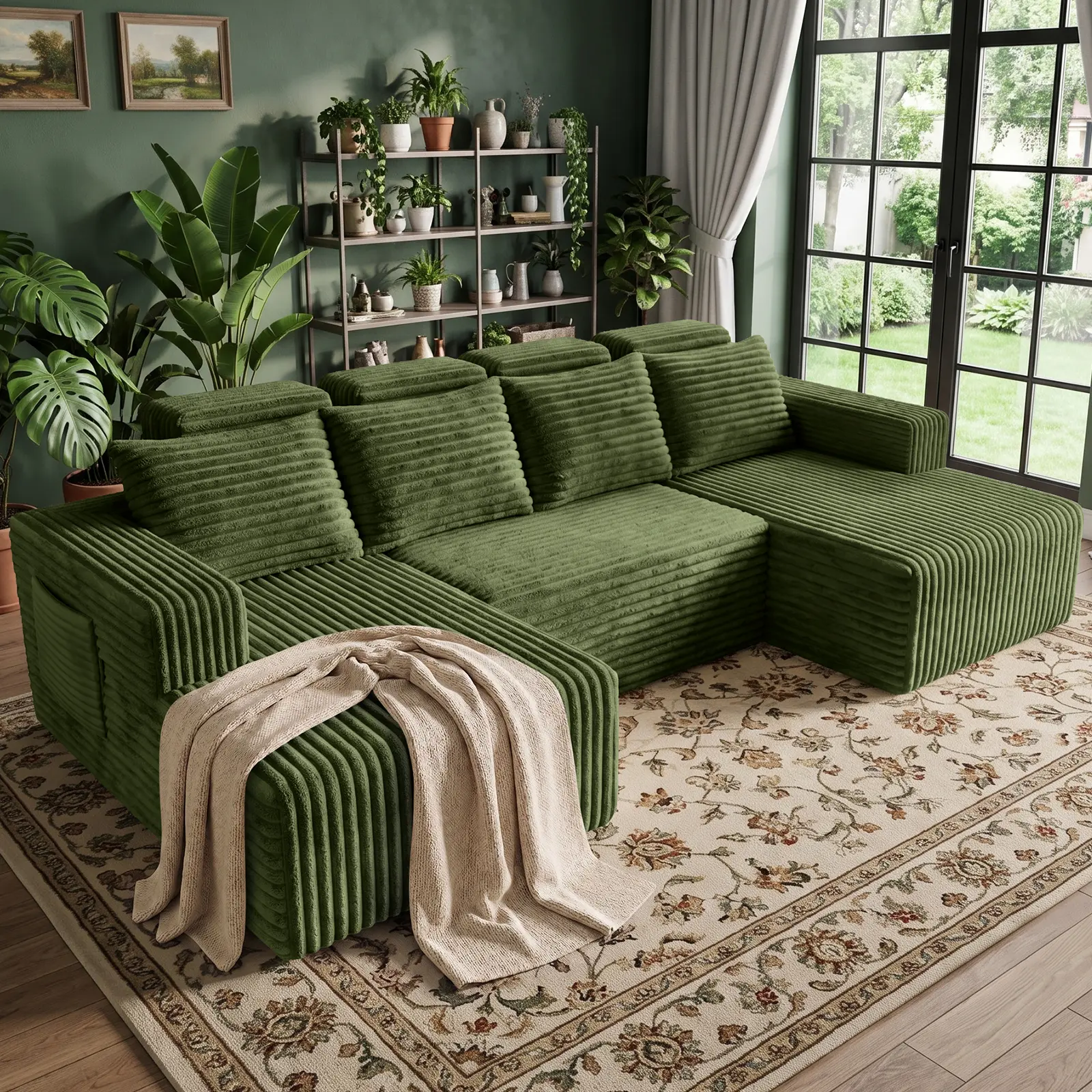 114" U-shaped modular cloud sofa, oversized deep-seat sectional couch, soft corduroy fabric, no assembly required, cozy living room sofa114" U-shaped modular cloud sofa, oversized deep-seat sectional couch, soft corduroy fabric, no assembly required, cozy