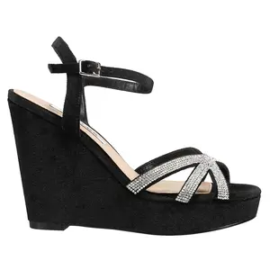 Nina Womens Dion Rhinestone Platform  Dress Sandals High Heel 3" & Up - Black