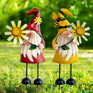 HONGLAND Metal Gnome Yard Art - Bee & Ladybug Sculptures - 18 Inch Durable Iron Garden Decorations with Eco-Friendly Paint - Perfect for Indoor & Outdoor Use - 2 Count Set